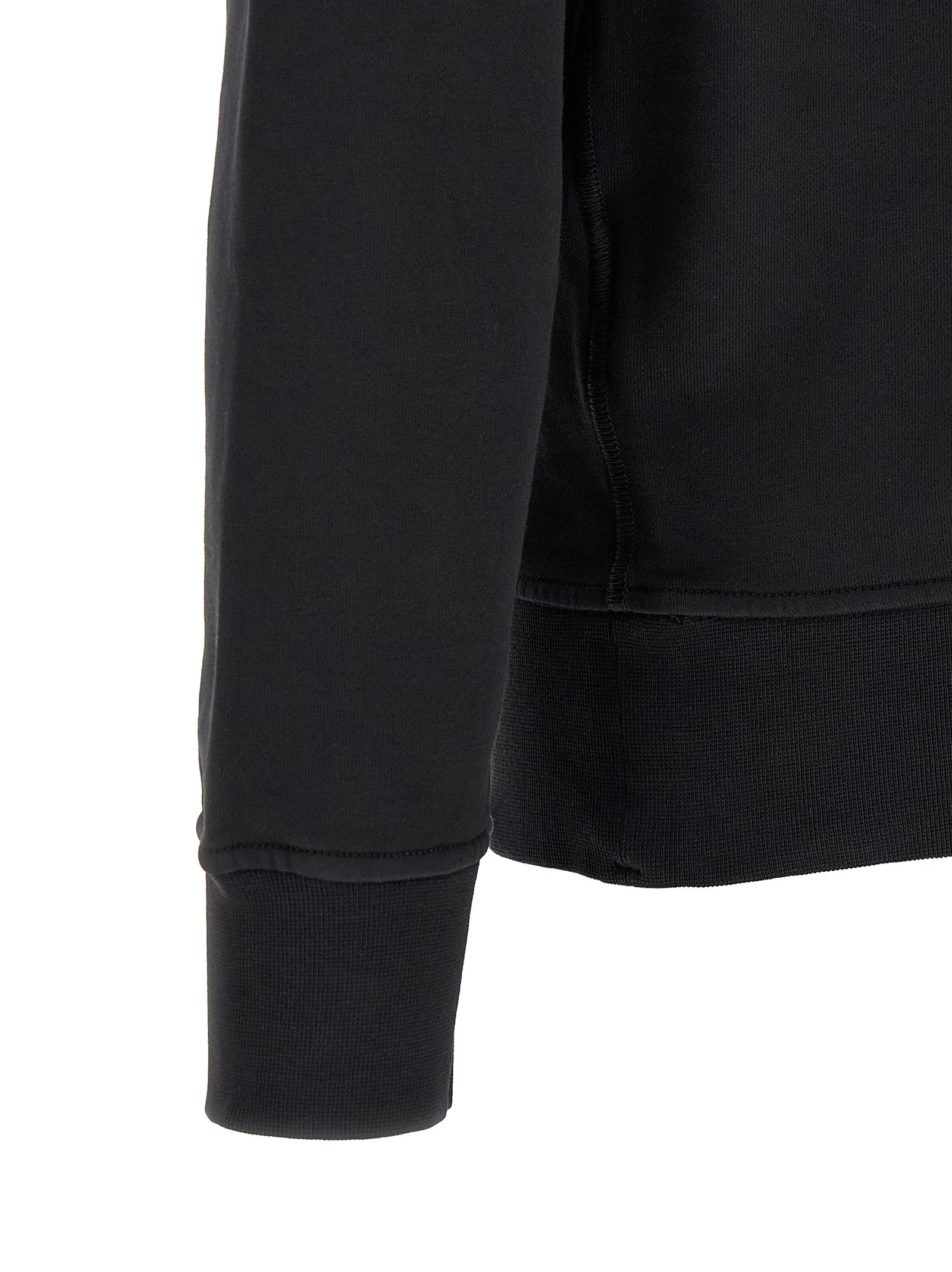Sweatshirt Hoodie by Stone Island for men in cotton black & signature features an dramatic silhouette, showcasing a sophisticated hooded neckline and dramatic for a refined, modern aesthetic.