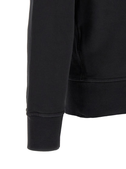 Sweatshirt Hoodie by Stone Island for men in cotton black & signature features an dramatic silhouette, showcasing a sophisticated hooded neckline and dramatic for a refined, modern aesthetic.