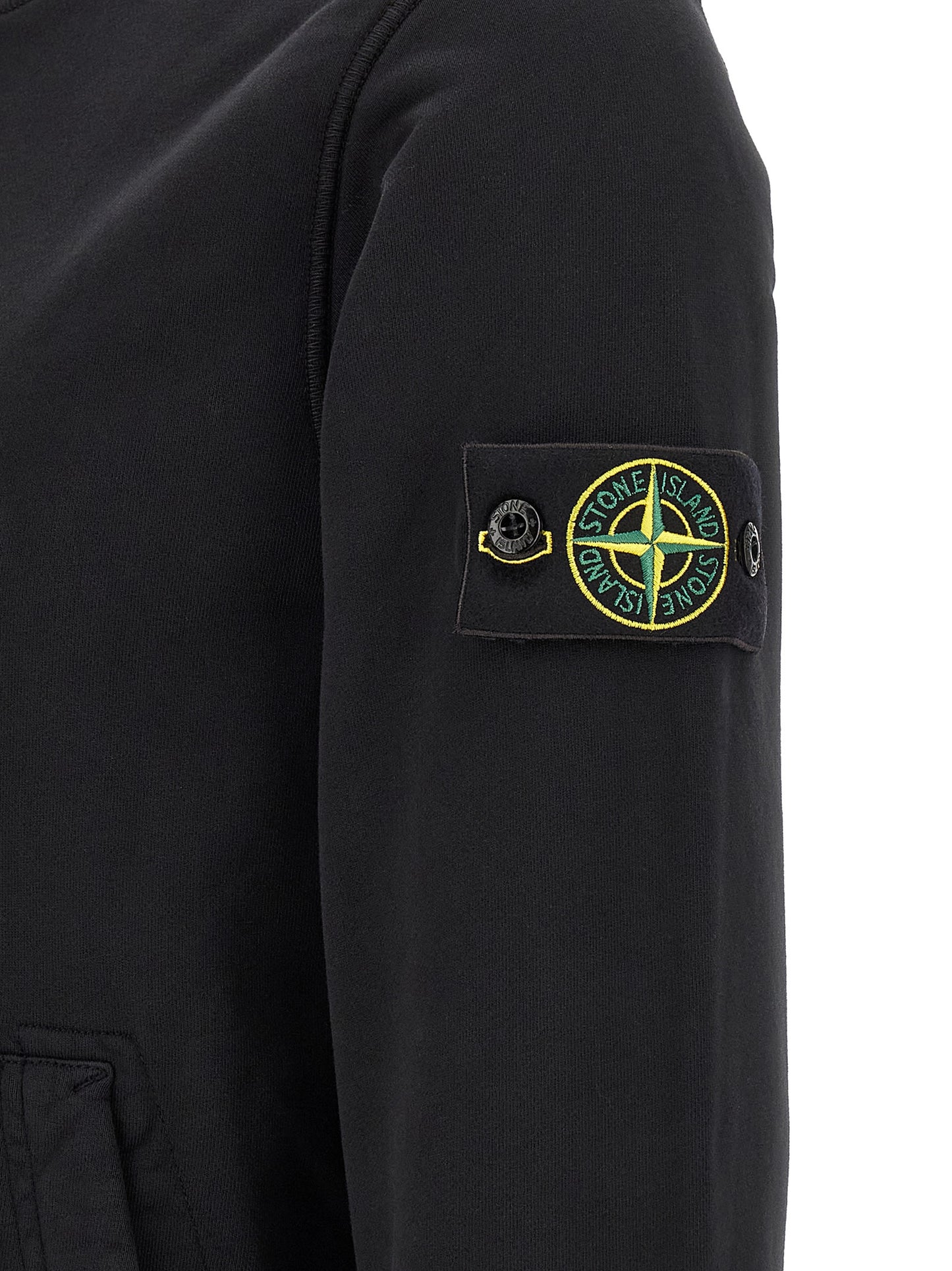 Sweatshirt Hoodie by Stone Island for men in cotton black & signature features a edgy silhouette, detailed with a edgy hooded neckline and for a refined finish.