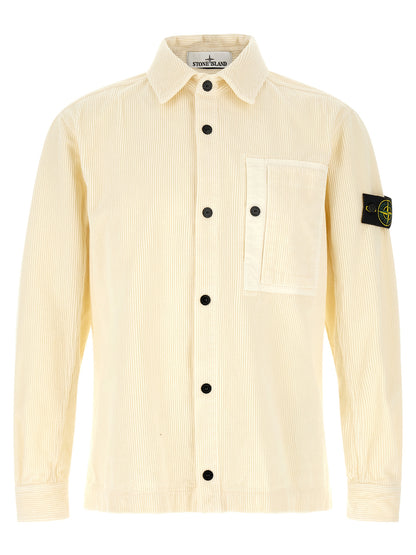 Overshirt by Stone Island for men in cotton corduroy ivory & white showcases a sharp silhouette, elegantly detailed with a sharp and sharp .