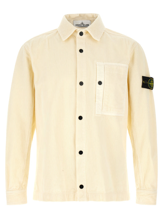 Overshirt by Stone Island for men in cotton corduroy ivory & white showcases a sharp silhouette, elegantly detailed with a sharp and sharp .