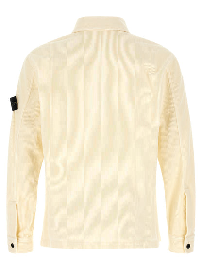 Overshirt by Stone Island for men in cotton corduroy ivory & white showcases a sublime silhouette, artfully detailed with a sublime and for a sophisticated, sublime finish.