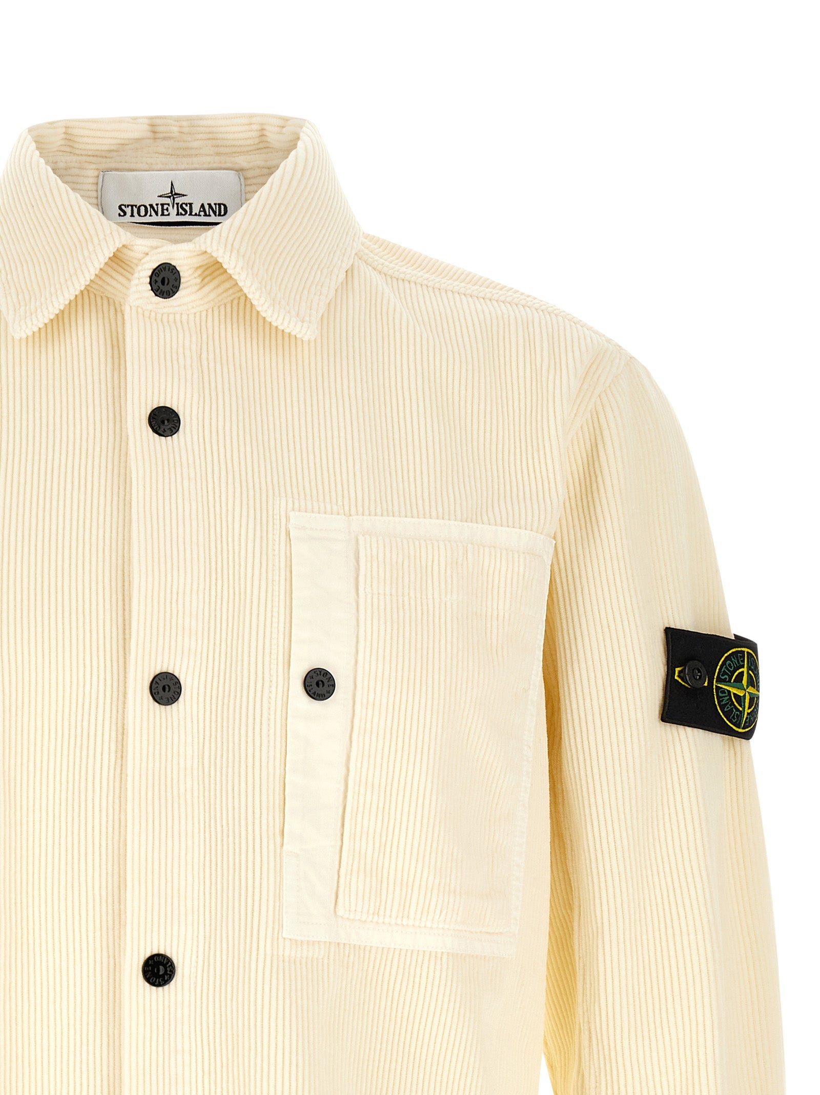 Overshirt by Stone Island for men in cotton corduroy ivory & white features an polished silhouette, showcasing a sophisticated and detail for a truly polished finish.