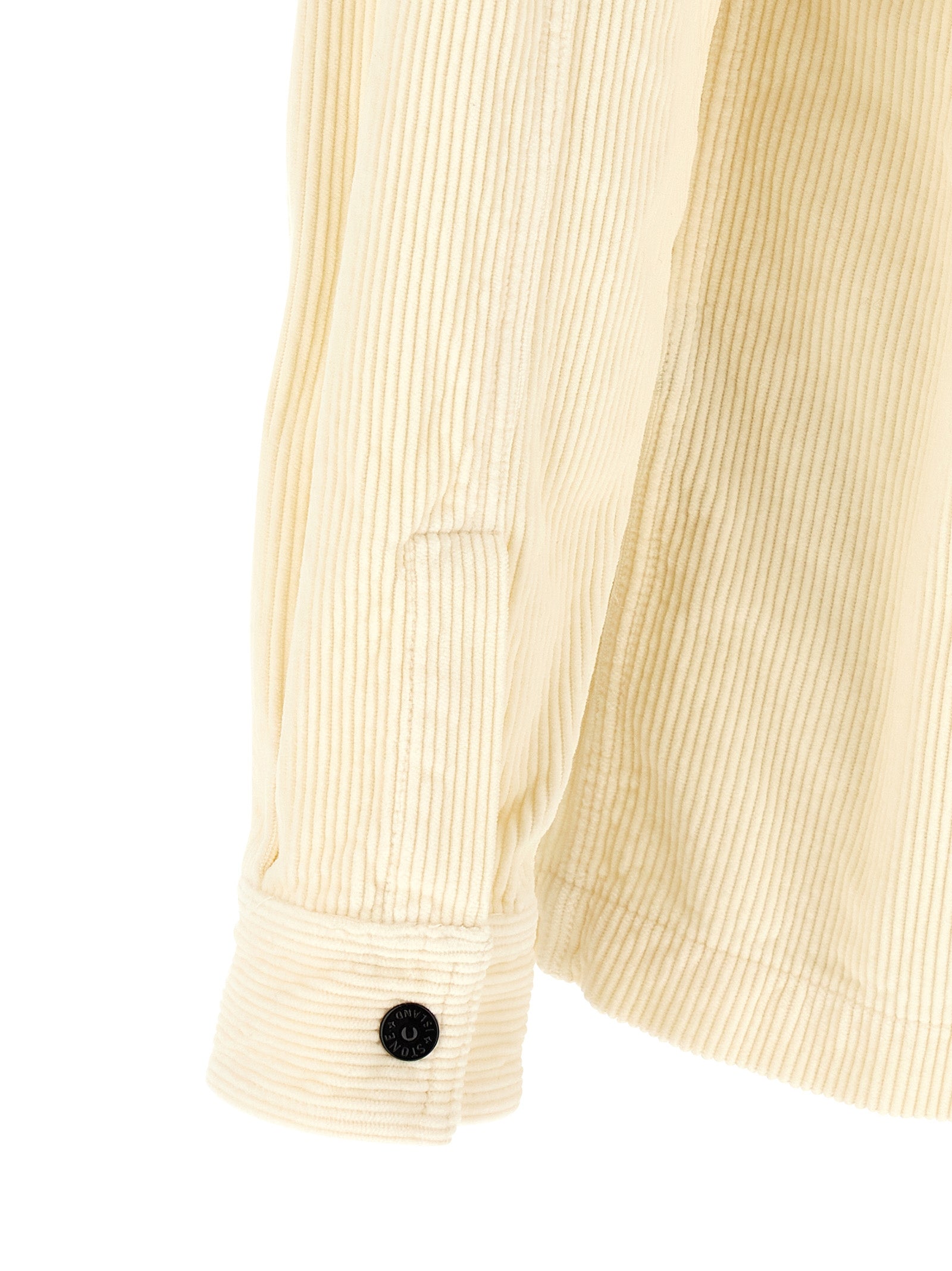 Overshirt by Stone Island for men in cotton corduroy ivory & white features an architectural silhouette with a refined and elegant for a architectural look.