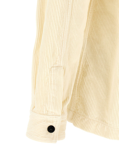 Overshirt by Stone Island for men in cotton corduroy ivory & white features an architectural silhouette with a refined and elegant for a architectural look.