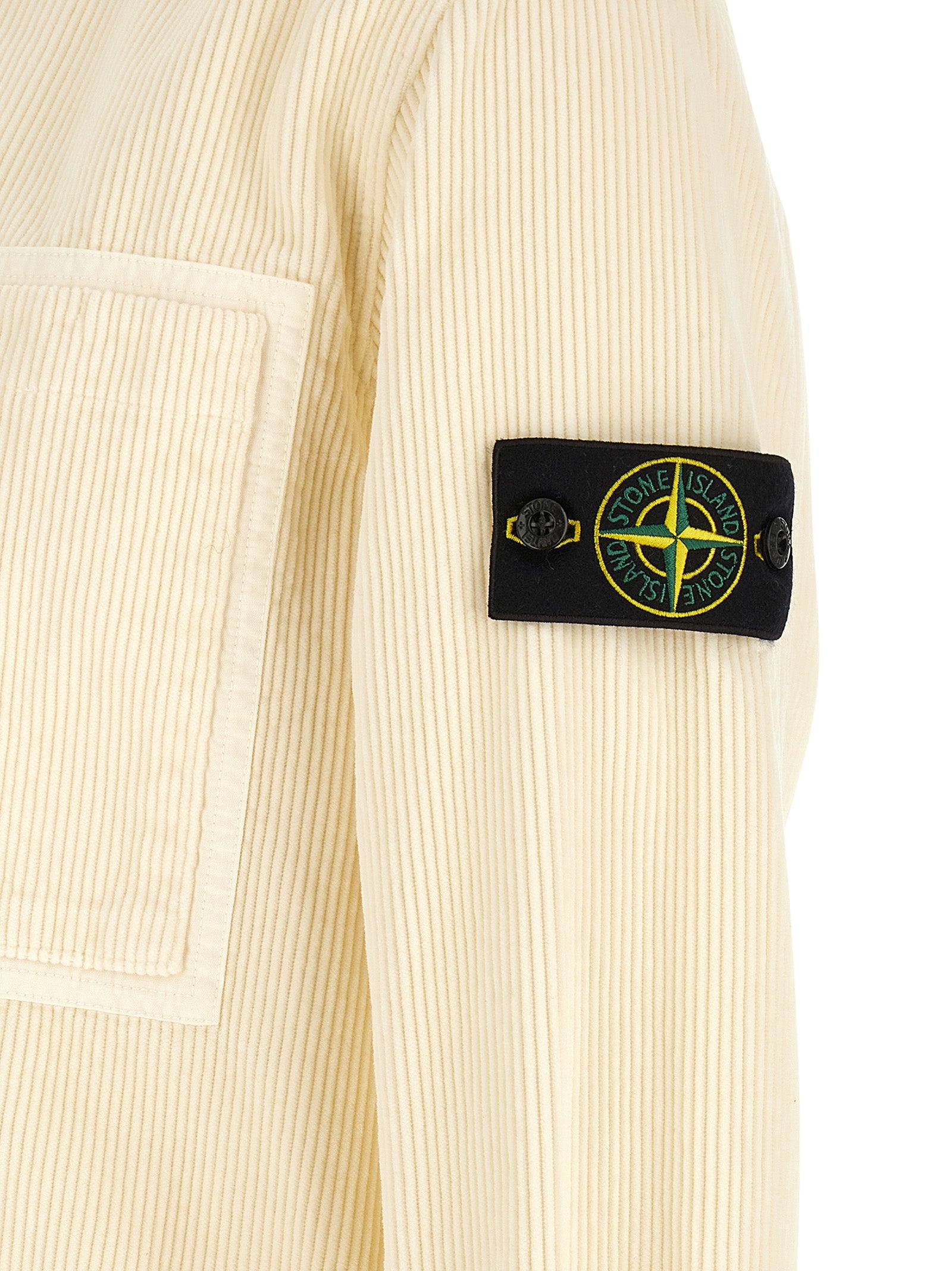 Overshirt by Stone Island for men in cotton corduroy ivory & white presents a discerning silhouette, showcasing a sophisticated and for a truly discerning finish.