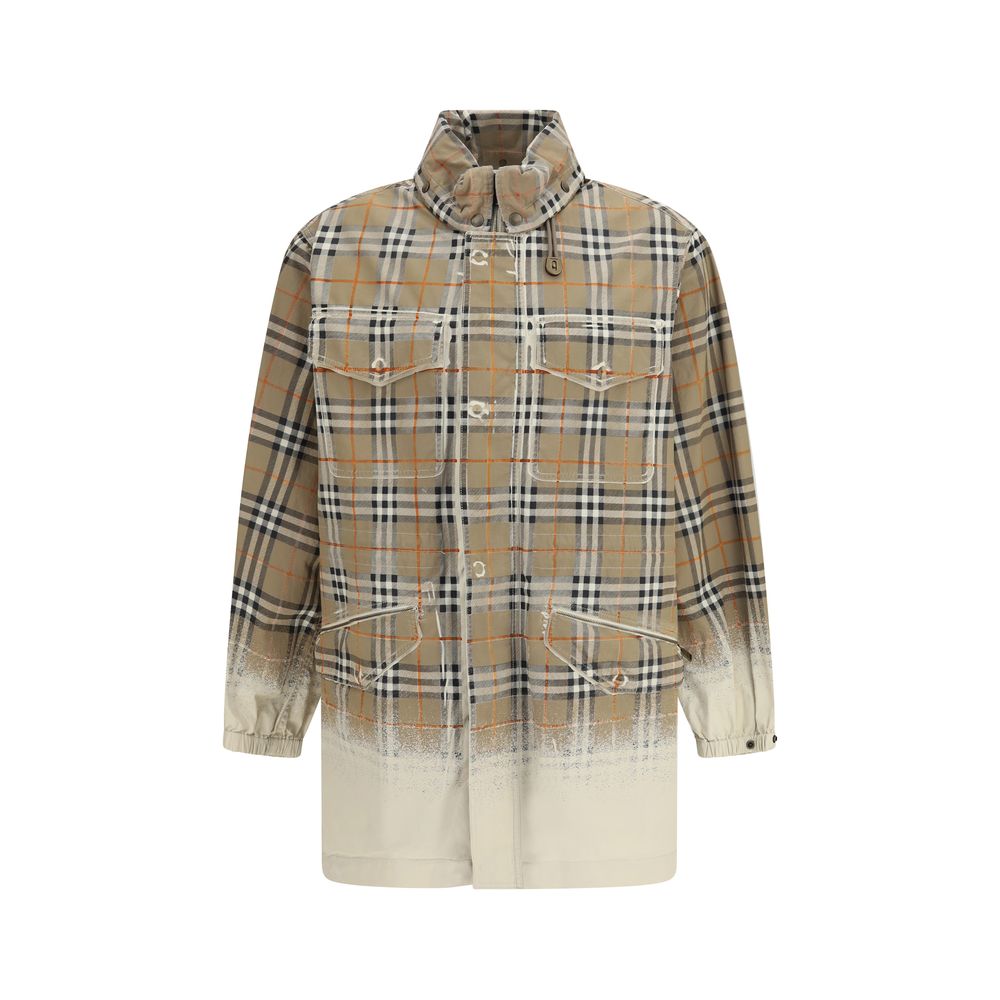 Hooded Parka by Burberry for men in cotton beige & print, presenting a cosy silhouette with distinctive hooded and a refined hooded neckline.