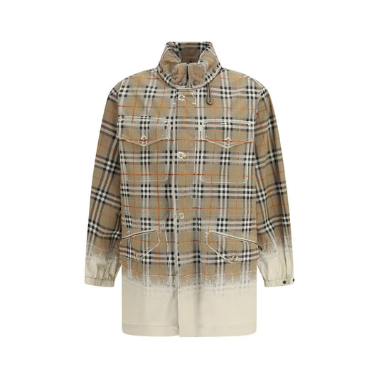 Hooded Parka by Burberry for men in cotton beige & print, presenting a cosy silhouette with distinctive hooded and a refined hooded neckline.