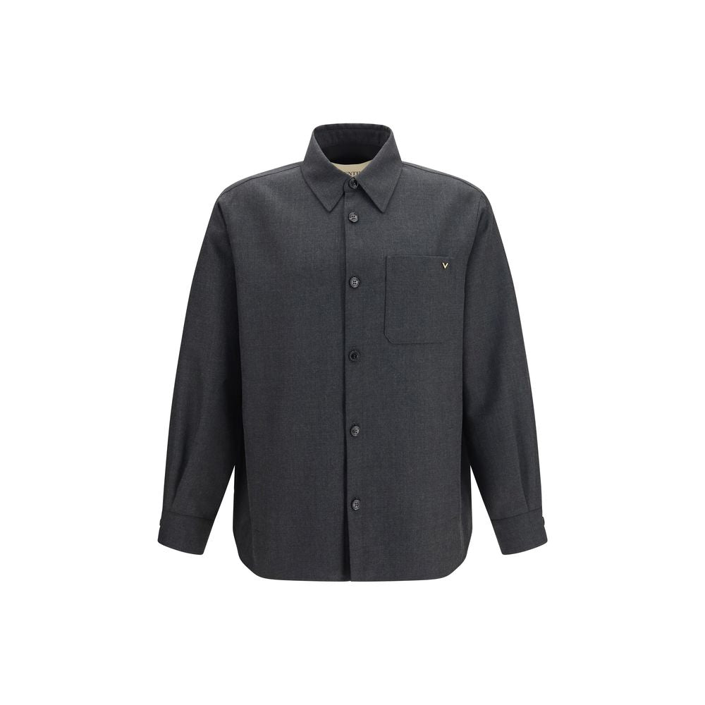 Overcoat by Valentino Garavani for men in merino wool & polyester gray features a contemporary silhouette showcasing a contemporary and refined pockets for a sophisticated finish.