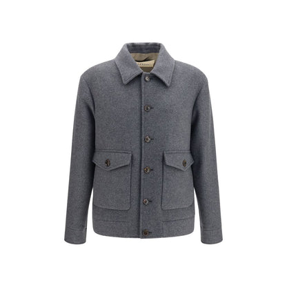 Jacket by Valentino Garavani for men in cashmere merino wool polyamide & capra leather gray features an utilitarian silhouette with a refined , showcasing sophisticated pockets for an utilitarian aesthetic.