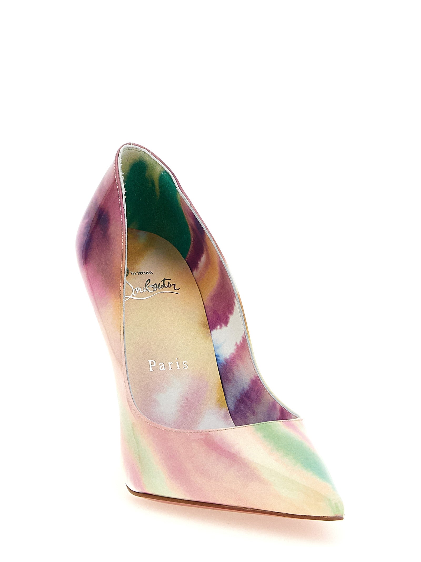 High-Heel Stiletto Pumps Heels by Christian Louboutin for women in calfskin leather multicolor, red & tie-dye features an captivating silhouette, showcasing the elegant Women's Calfskin Leather High-Heel Stiletto Pumps Heels design with a stiletto high-heel and a sophisticated .