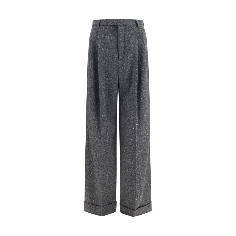 Pants by Valentino Garavani for men in merino wool polyamide silk & viscose gray features a stylish silhouette with a stylish straight, wide & oversized, long, and .