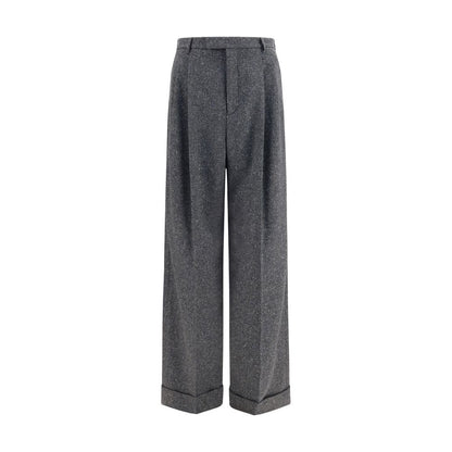 Pants by Valentino Garavani for men in merino wool polyamide silk & viscose gray features a stylish silhouette with a stylish straight, wide & oversized, long, and .