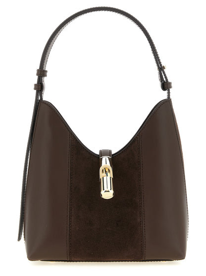 Shoulder Bag by Furla for women in calfskin leather brown & gold showcases a statuesque silhouette, artfully detailed with a secure , organized , and versatile shoulder-strap, adjustable-strap & handle for a statuesque look.
