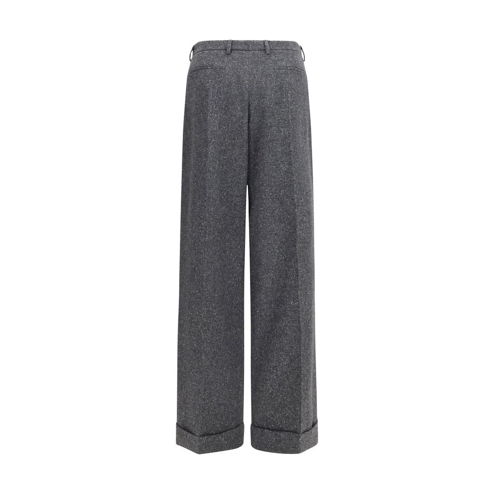 Pants by Valentino Garavani for men in merino wool polyamide silk & viscose gray features a sleek silhouette with a sleek straight, wide & oversized, a refined long, and a sophisticated finish.