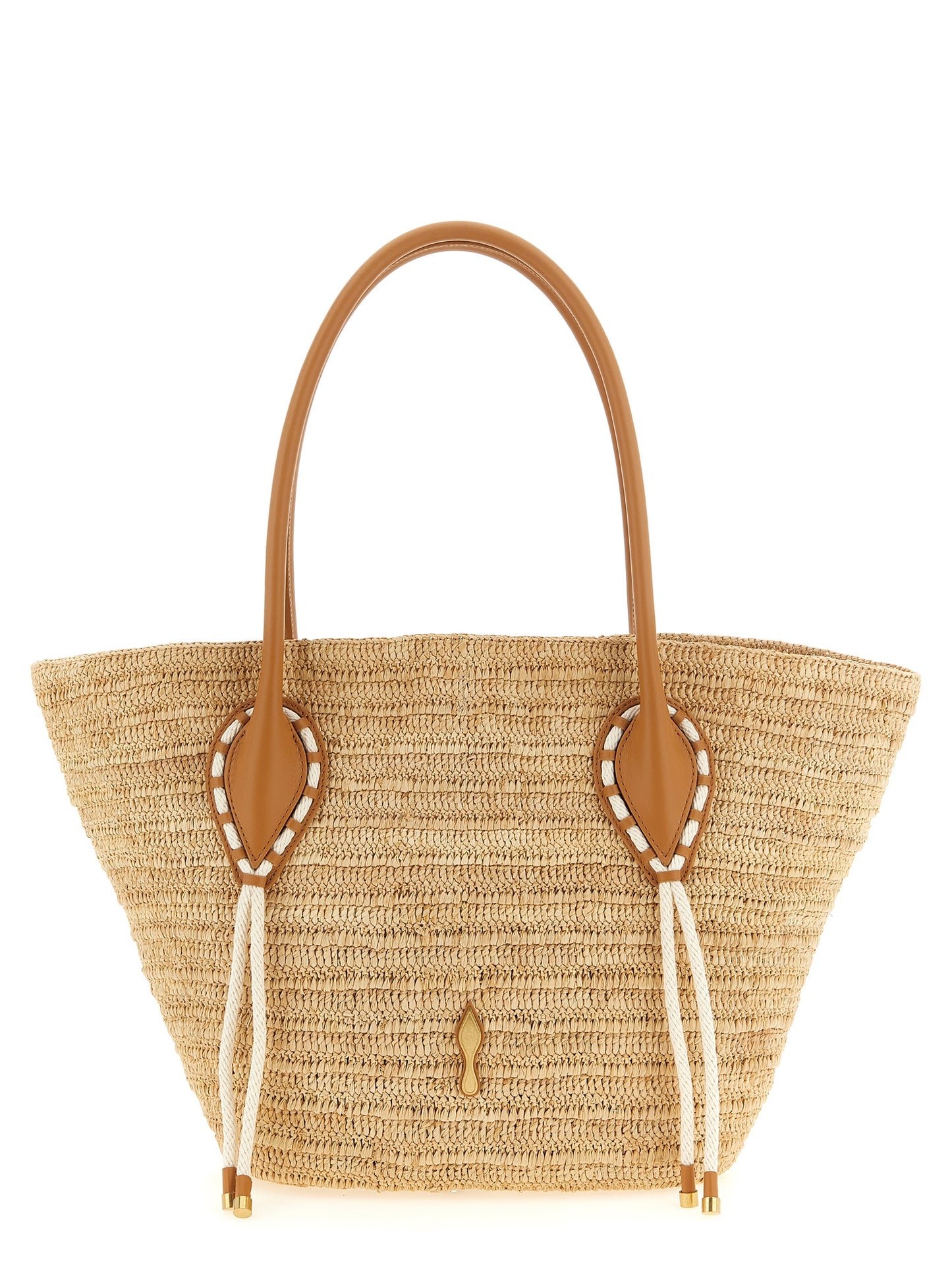 Large Shopper Tote Basket Bag by Christian Louboutin for women in polyurethane leather & rubber beige, brown, gold, white & signature features an jet-set Venus Polyurethane Leather & Rubber Large Shopper Tote Basket Bag design with a secure , ample , and versatile handle for an jet-set finish.