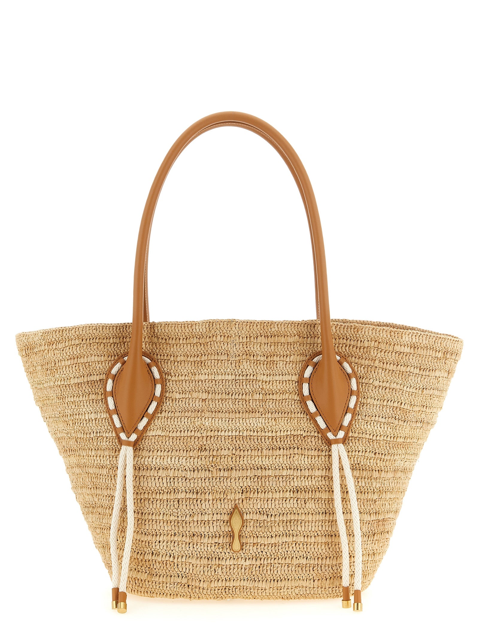 Large Shopper Tote Basket Bag by Christian Louboutin for women in polyurethane leather & rubber beige, brown, gold, white & signature features an jet-set Venus Polyurethane Leather & Rubber Large Shopper Tote Basket Bag design with a secure , ample , and versatile handle for an jet-set finish.