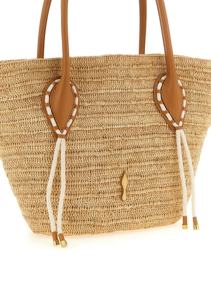 This Large Shopper Tote Basket Bag by Christian Louboutin for women in polyurethane leather & rubber beige, brown, gold, white & signature features an jet-set Venus Polyurethane Leather & Rubber Large Shopper Tote Basket Bag design with a secure , ample , and jet-set handle.