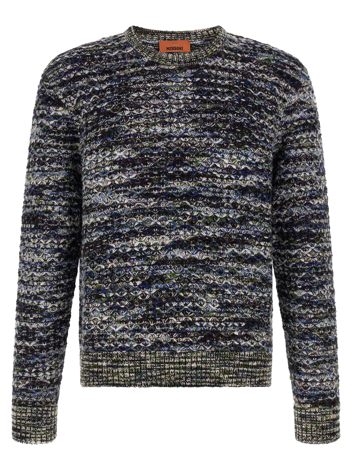 Cardigan by Missoni for men in wool & viscose black, blue, green, multicolor, white & patterned showcases a captivating silhouette, artfully detailed with a captivating and crew neckline for a truly sophisticated captivating look.