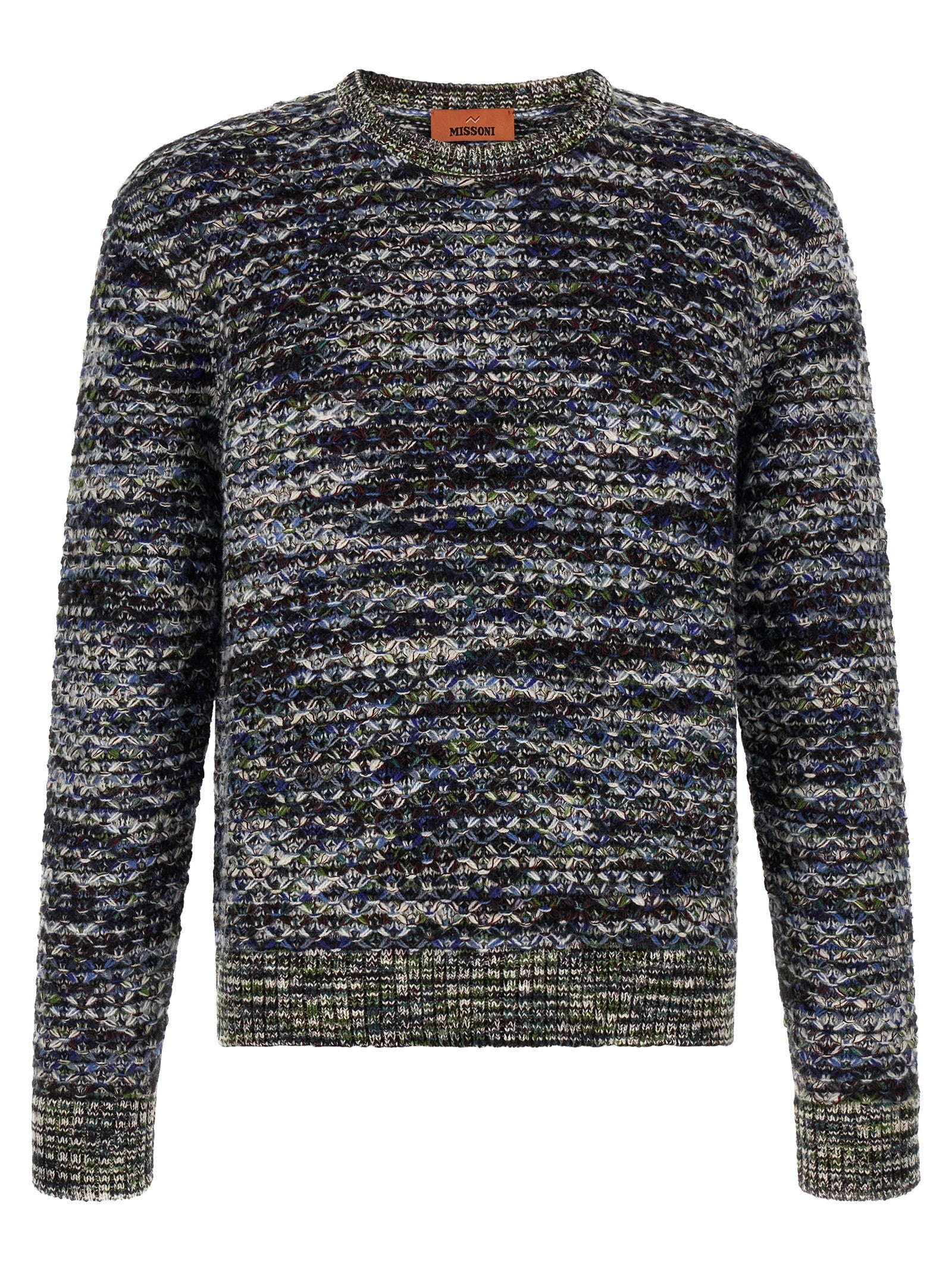 Cardigan by Missoni for men in wool & viscose black, blue, green, multicolor, white & patterned showcases a captivating silhouette, artfully detailed with a captivating and crew neckline for a truly sophisticated captivating look.