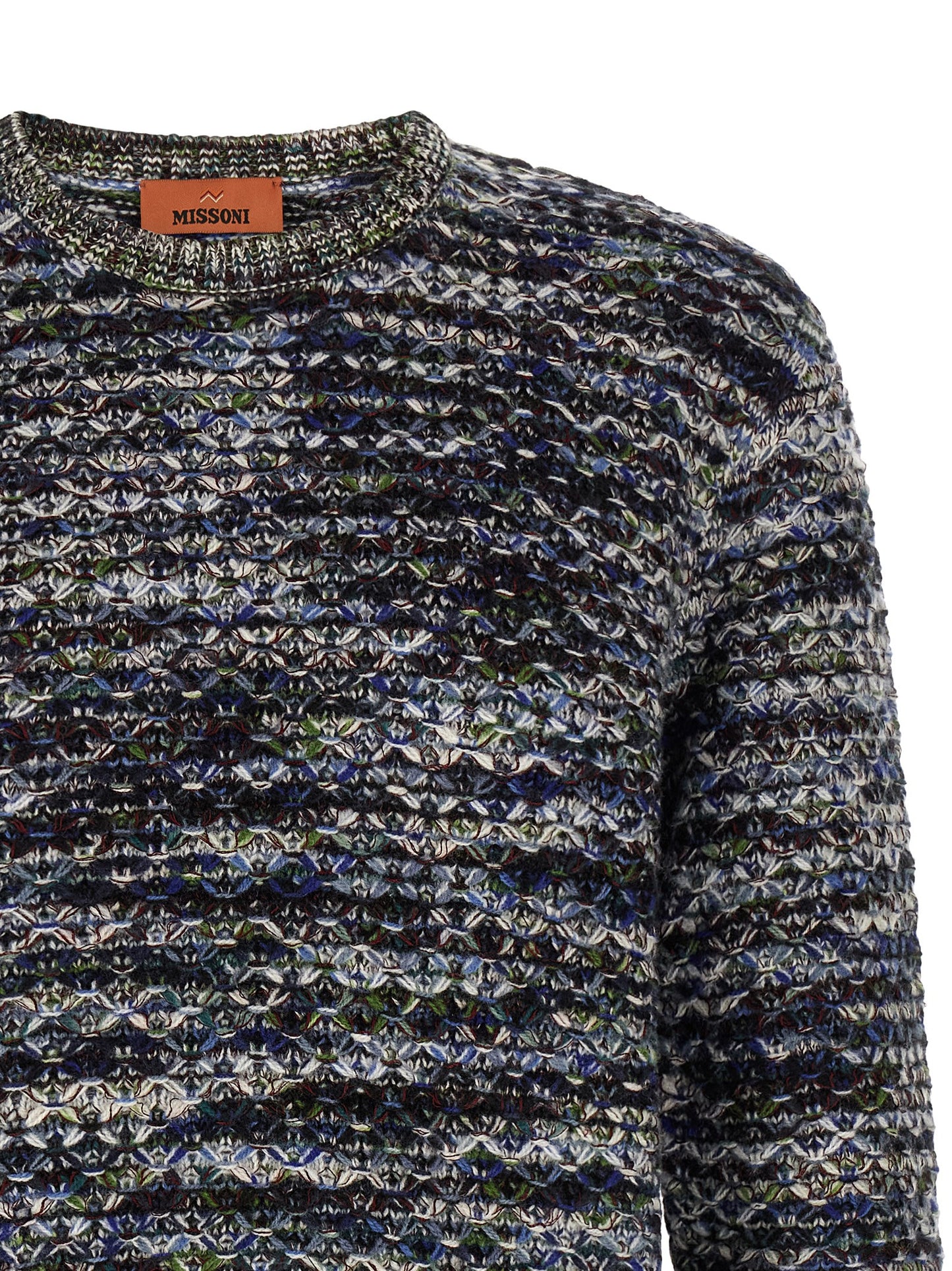 Cardigan by Missoni for men in wool & viscose black, blue, green, multicolor, white & patterned showcases a luxurious silhouette, meticulously detailed with a sophisticated crew neckline and for a refined finish.
