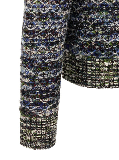 Cardigan by Missoni for men in wool & viscose black, blue, green, multicolor, white & patterned features a dramatic silhouette, showcasing a sophisticated and dramatic detail for a timeless, premium look.