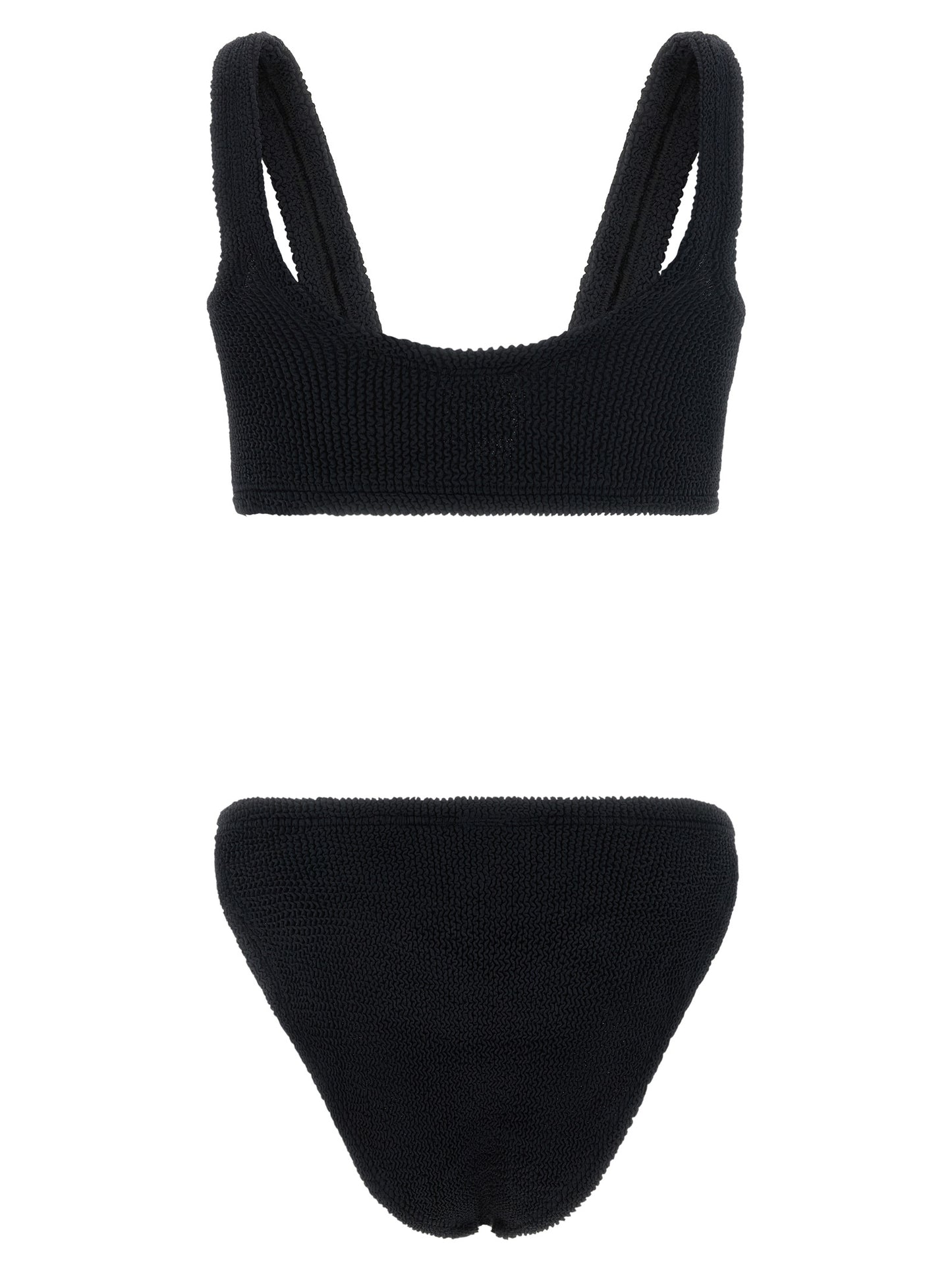 Bikini by Hunza G for women in stretch polyamide black & gold features an dramatic silhouette, artfully capturing the essence of the dramatic Women's Stretch Polyamide Bikini design with a sophisticated dramatic cut.