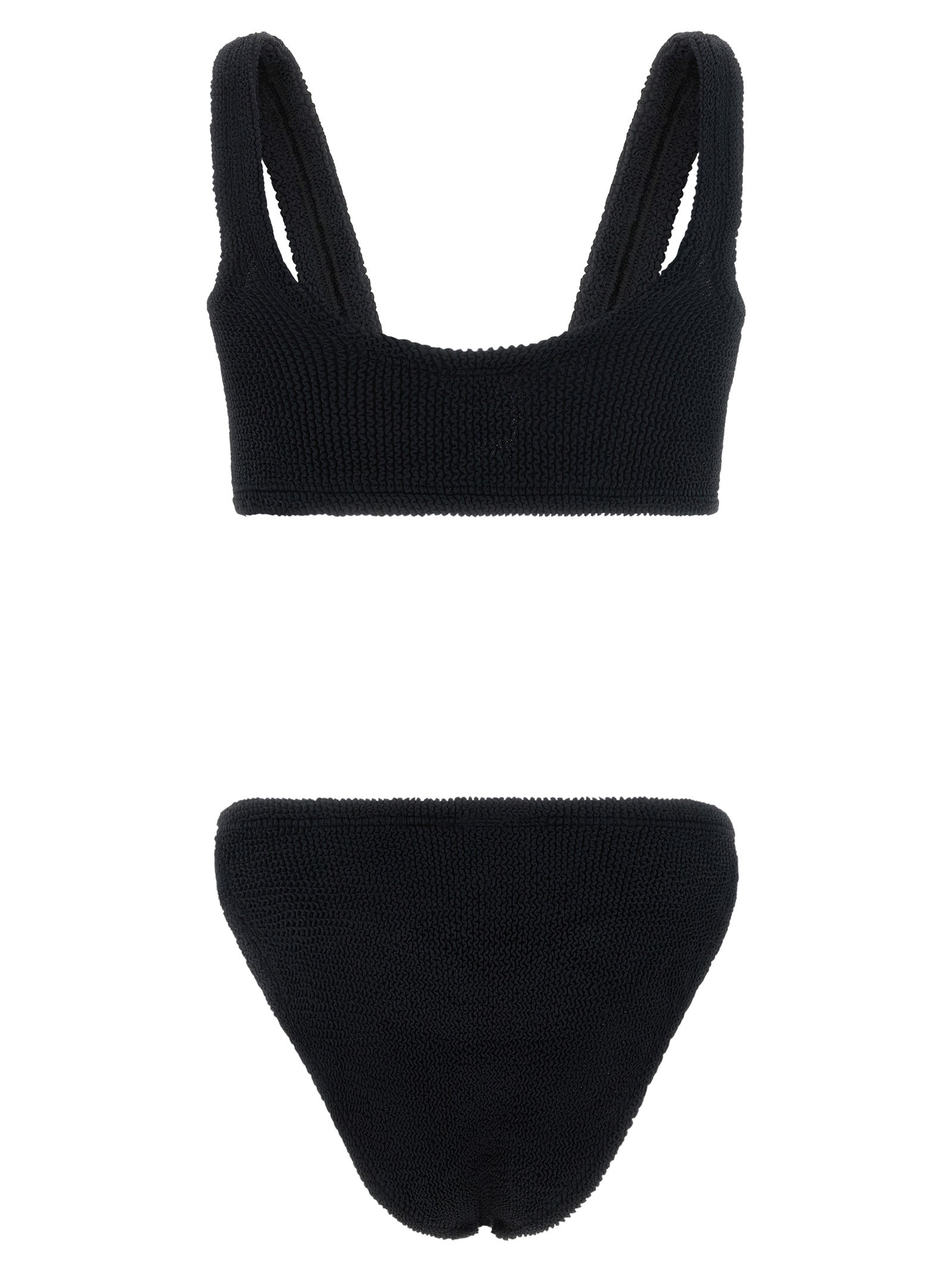 Bikini by Hunza G for women in stretch polyamide black & gold features an dramatic silhouette, artfully capturing the essence of the dramatic Women's Stretch Polyamide Bikini design with a sophisticated dramatic cut.