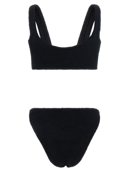 Bikini by Hunza G for women in stretch polyamide black & gold features an dramatic silhouette, artfully capturing the essence of the dramatic Women's Stretch Polyamide Bikini design with a sophisticated dramatic cut.