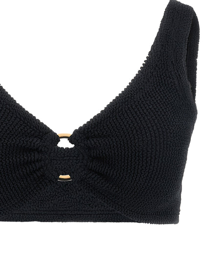 Bikini by Hunza G for women in stretch polyamide black & gold features a sultry chic silhouette, showcasing the sultry chic design of this Women's Stretch Polyamide Bikini with a sultry chic fit.