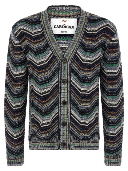 Cardigan by Missoni for men in cotton rayon & nylon multicolor & signature features an impeccable silhouette, showcasing a sophisticated v-neck neckline and detail for a truly impeccable finish.