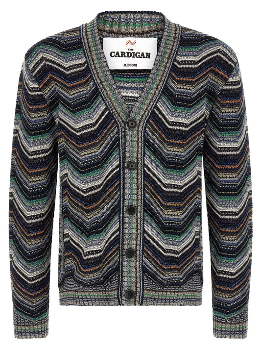 Cardigan by Missoni for men in cotton rayon & nylon multicolor & signature features an impeccable silhouette, showcasing a sophisticated v-neck neckline and detail for a truly impeccable finish.