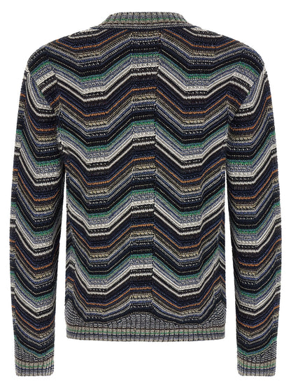 Cardigan by Missoni for men in cotton rayon & nylon multicolor & signature presents a textural silhouette, artfully finished with a textural v-neck neckline and for a sophisticated, textural look.