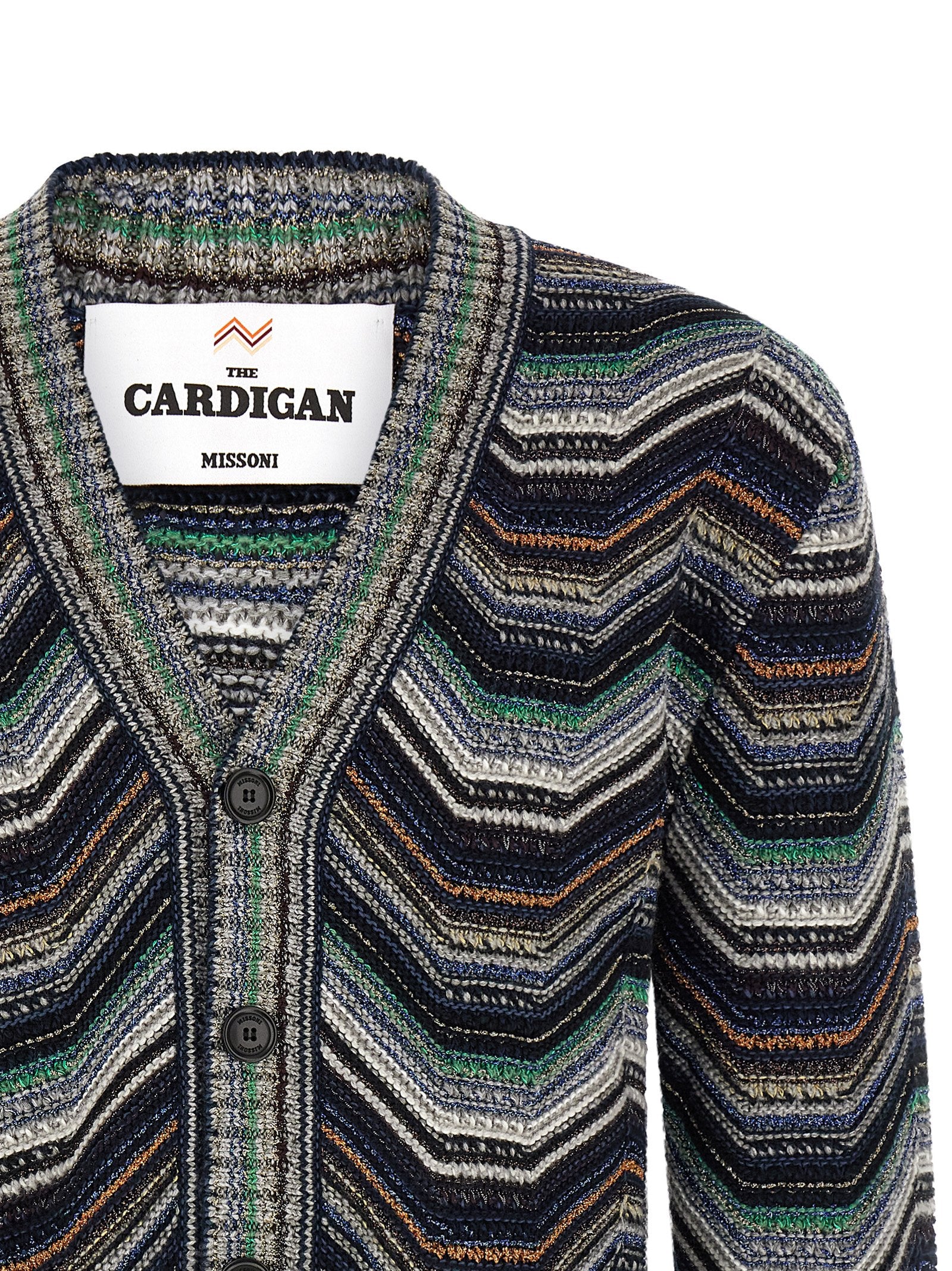 Cardigan by Missoni for men in cotton rayon & nylon multicolor & signature showcases a luxurious silhouette, meticulously detailed with a sophisticated v-neck neckline and for a refined finish.