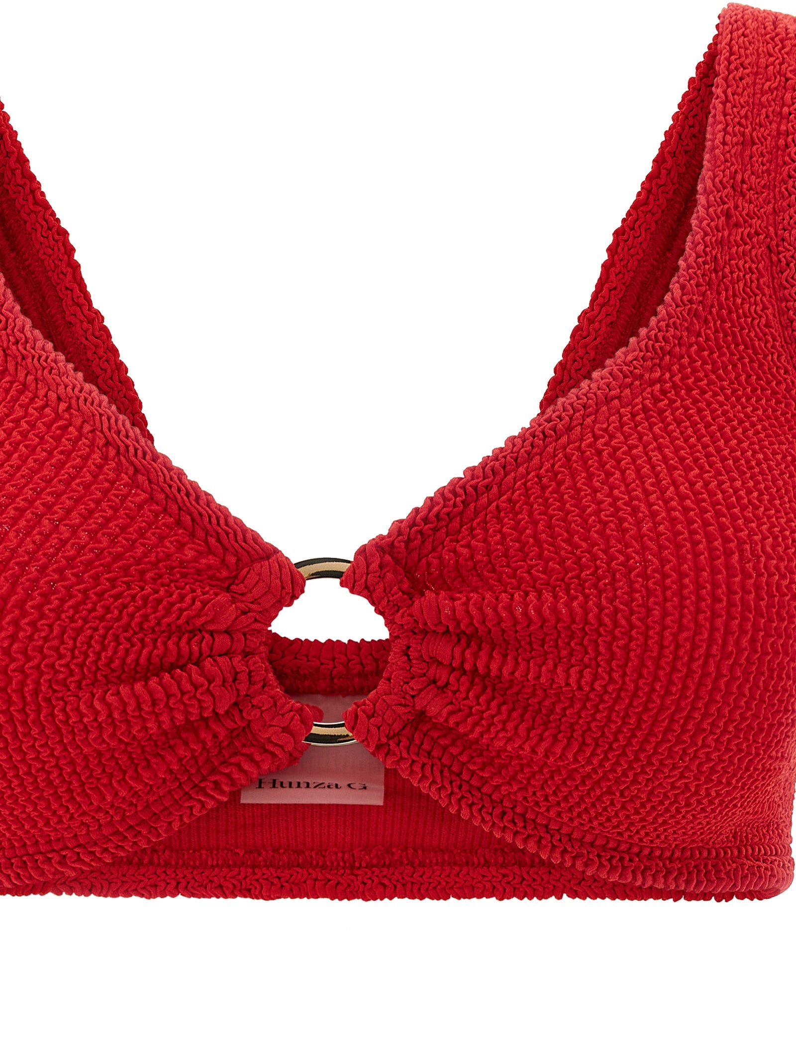 Bikini by Hunza G for women in stretch polyamide multicolor & red features an dramatic silhouette, artfully capturing the essence of the dramatic Women's Stretch Polyamide Bikini design with a sophisticated dramatic cut.
