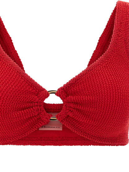 Bikini by Hunza G for women in stretch polyamide multicolor & red features an dramatic silhouette, artfully capturing the essence of the dramatic Women's Stretch Polyamide Bikini design with a sophisticated dramatic cut.