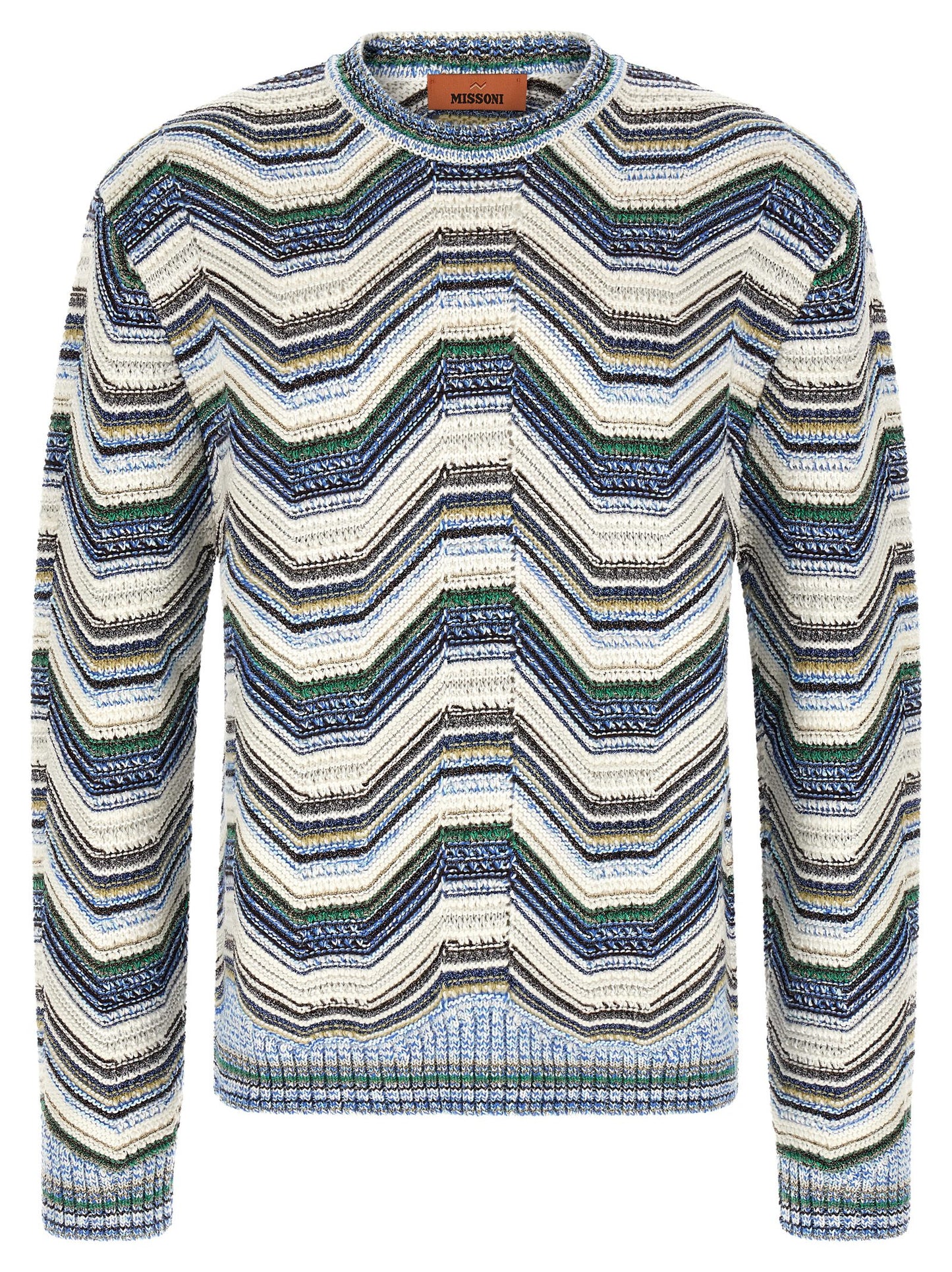 Cardigan by Missoni for men in polyamide cotton viscose metallized fiber wool multicolor & patterned features a dramatic silhouette, showcasing a sophisticated crew neckline and dramatic detail for a timeless, premium look.