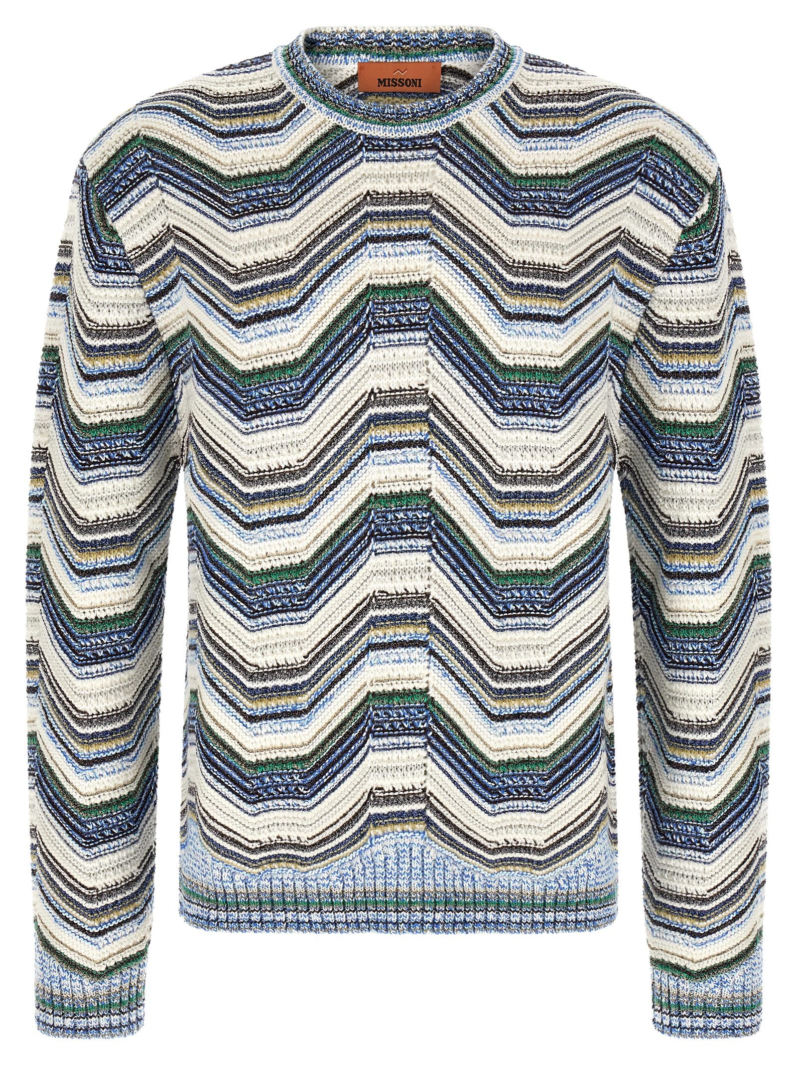 Cardigan by Missoni for men in polyamide cotton viscose metallized fiber wool multicolor & patterned features a dramatic silhouette, showcasing a sophisticated crew neckline and dramatic detail for a timeless, premium look.