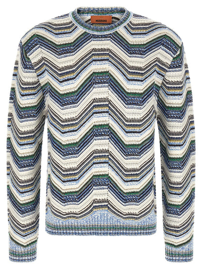 Cardigan by Missoni for men in polyamide cotton viscose metallized fiber wool multicolor & patterned features a dramatic silhouette, showcasing a sophisticated crew neckline and dramatic detail for a timeless, premium look.