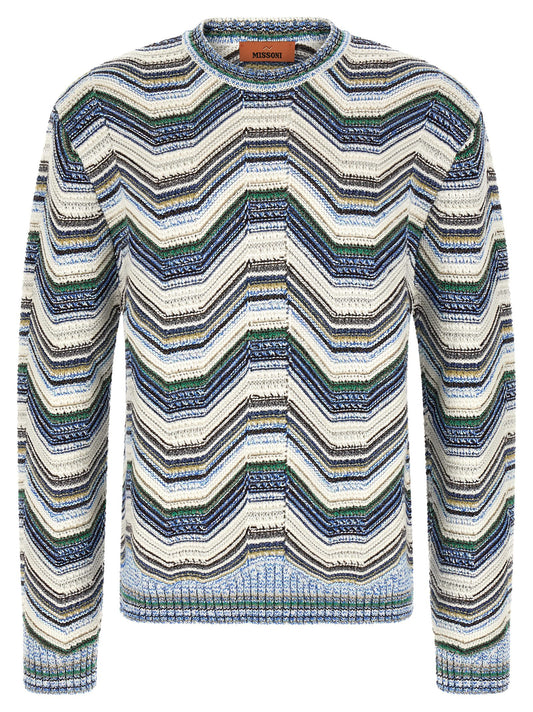 Cardigan by Missoni for men in polyamide cotton viscose metallized fiber wool multicolor & patterned features a dramatic silhouette, showcasing a sophisticated crew neckline and dramatic detail for a timeless, premium look.