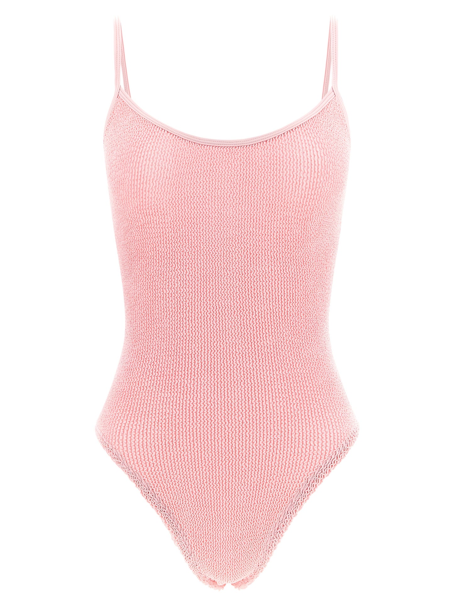 One-Piece Swimsuit by Hunza G for women in stretch polyamide multicolor & powder-pink features a ethereal silhouette, artfully capturing the essence of Women's Stretch Polyamide One-Piece Swimsuit with its ethereal design and refined cut.