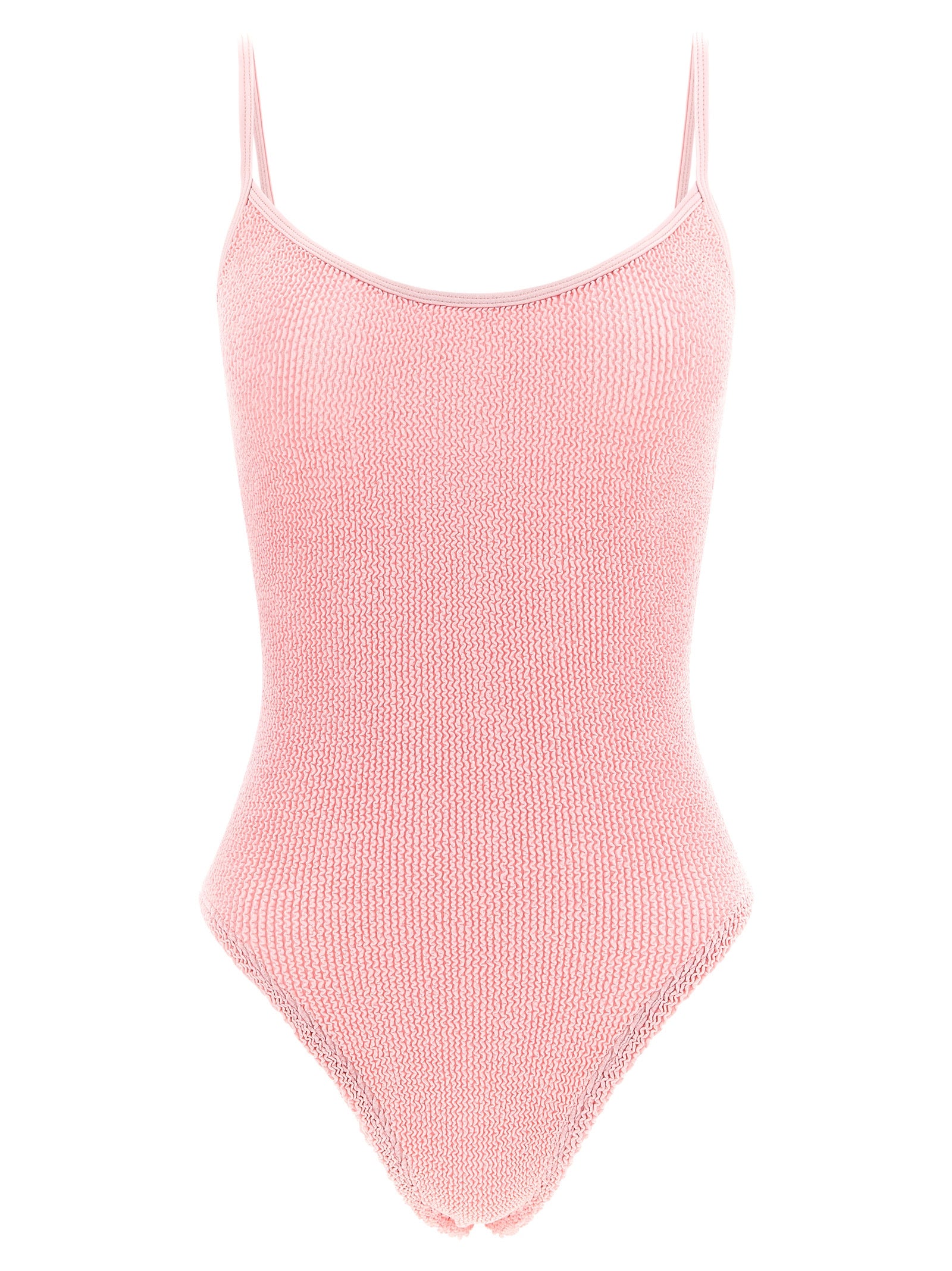 One-Piece Swimsuit by Hunza G for women in stretch polyamide multicolor & powder-pink features a ethereal silhouette, artfully capturing the essence of Women's Stretch Polyamide One-Piece Swimsuit with its ethereal design and refined cut.
