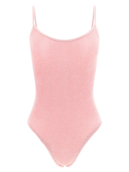 One-Piece Swimsuit by Hunza G for women in stretch polyamide multicolor & powder-pink features a ethereal silhouette, artfully capturing the essence of Women's Stretch Polyamide One-Piece Swimsuit with its ethereal design and refined cut.