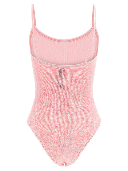 One-Piece Swimsuit by Hunza G for women in stretch polyamide multicolor & powder-pink features a exquisite silhouette, showcasing the exquisite design of this Women's Stretch Polyamide One-Piece Swimsuit with a exquisite fit and cut.