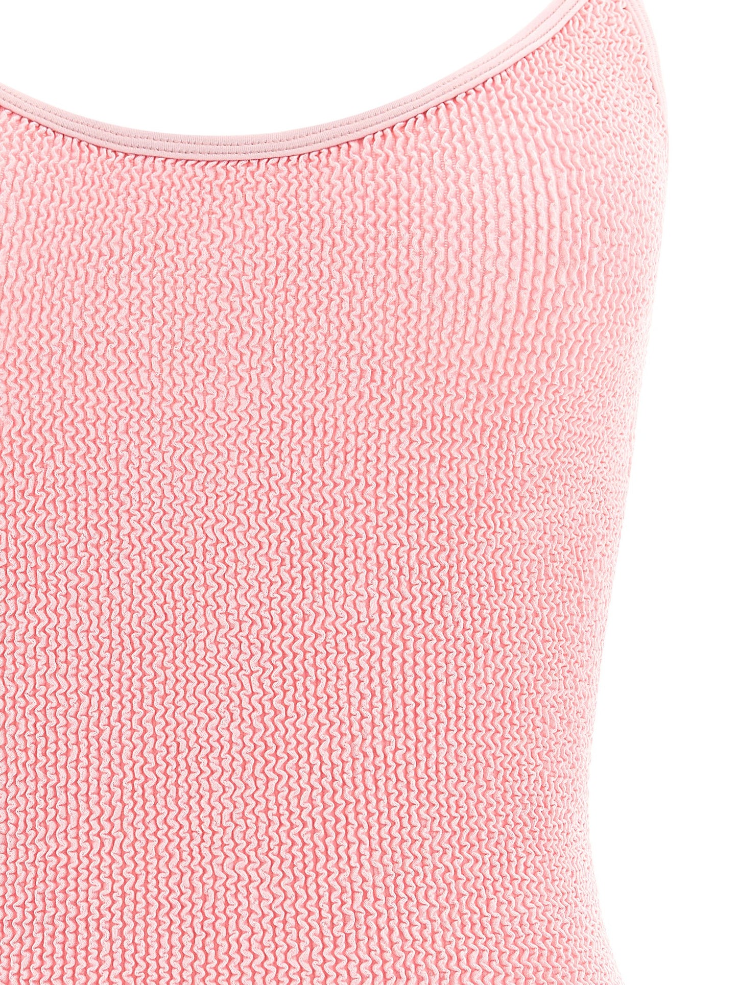 One-Piece Swimsuit by Hunza G for women in stretch polyamide multicolor & powder-pink showcases a couture inspired silhouette from the Women's Stretch Polyamide One-Piece Swimsuit collection, featuring a couture inspired cut designed for a couture inspired and couture inspired poolside look.