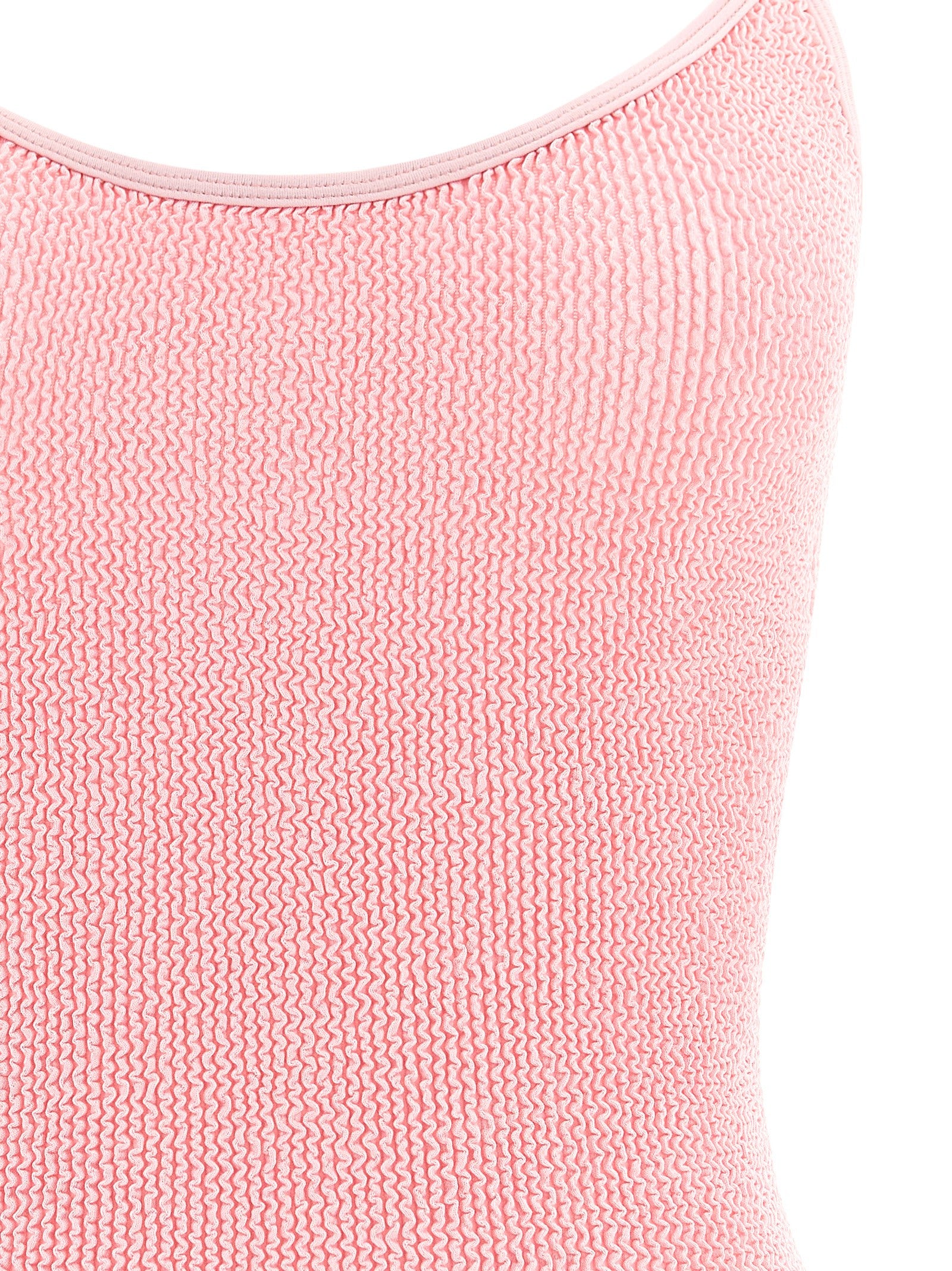 One-Piece Swimsuit by Hunza G for women in stretch polyamide multicolor & powder-pink showcases a couture inspired silhouette from the Women's Stretch Polyamide One-Piece Swimsuit collection, featuring a couture inspired cut designed for a couture inspired and couture inspired poolside look.