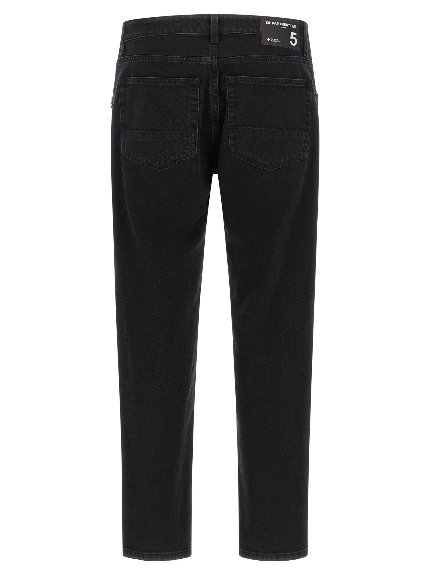 Jeans by Department 5 for men in stretch denim cotton polyester black, silver & signature features a polished silhouette with a polished straight-leg & cropped, reaching a polished cropped and finished with a polished mid rise.