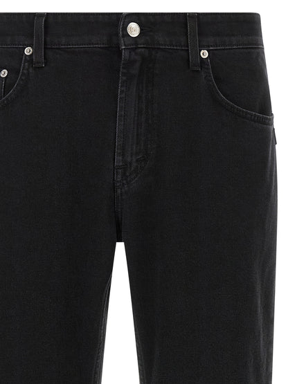 Jeans by Department 5 for men in stretch denim cotton polyester black, silver & signature features an sophisticated mid rise and straight-leg & cropped with a precise cropped, creating a sophisticated and sophisticated silhouette.