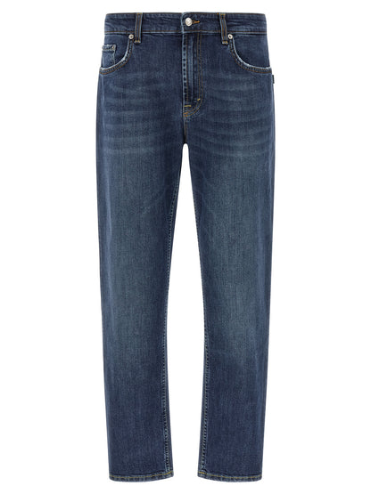 Jeans by Department 5 for men in stretch denim cotton dark-blue, silver & signature features an sartorial cropped and cropped with a cut for a sartorial finish.