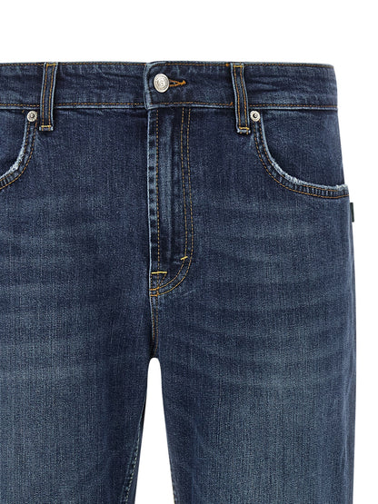 Jeans by Department 5 for men in stretch denim cotton dark-blue, silver & signature presents a tailored silhouette, showcasing a tailored cropped and cropped cut with a refined for a truly tailored aesthetic.
